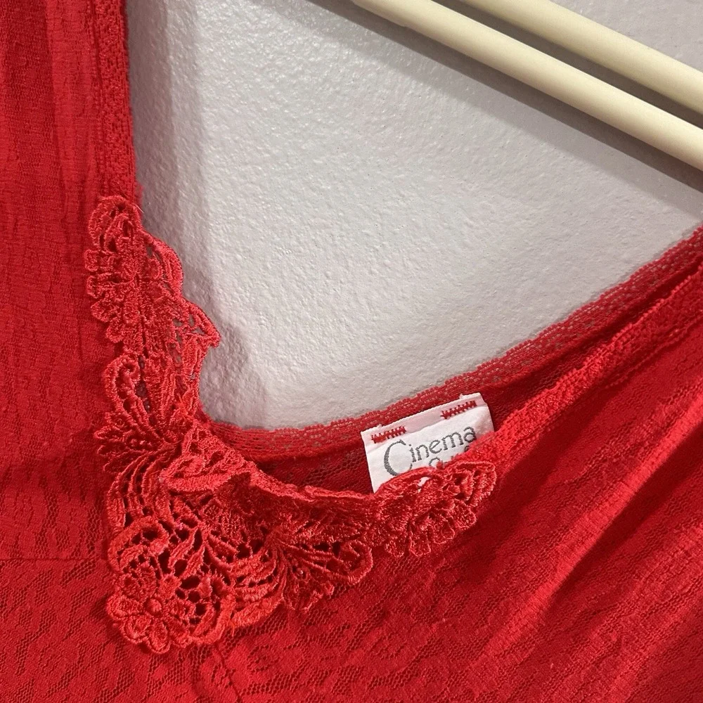 Vintage Cinema Etoile Red Lace and Satin Maxi Slip Nightgown‎ Size Small
